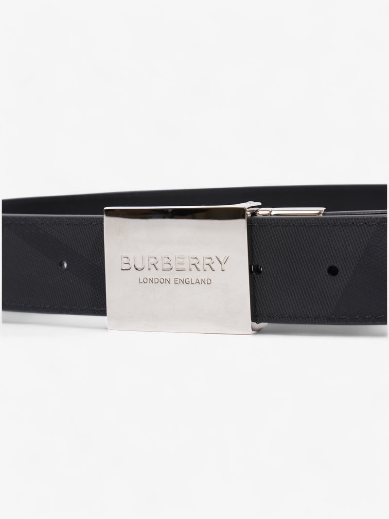  Burberry Reversible Plaque Belt Black / Silver Coated Canvas 85cm / 34