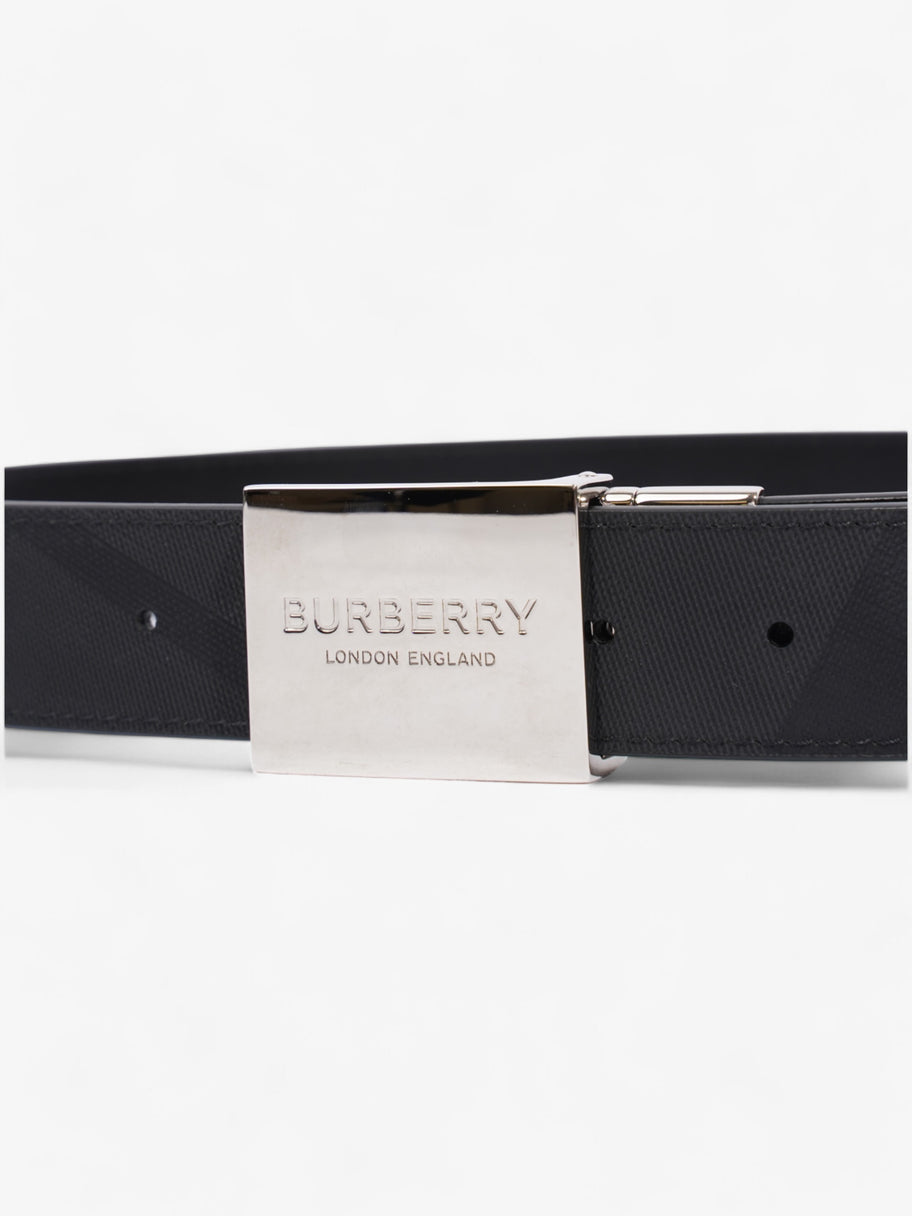 Burberry Reversible Plaque Belt Black / Silver Coated Canvas 85cm / 34