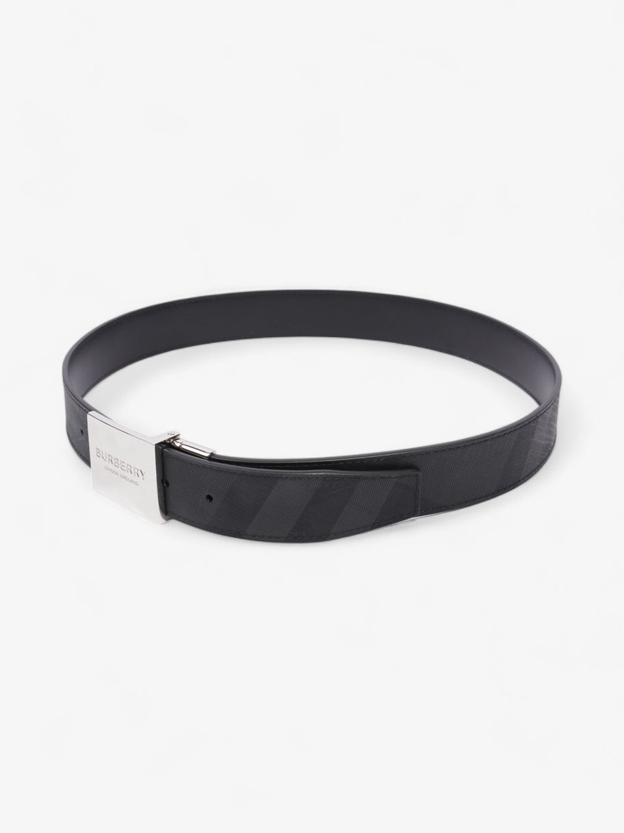 Burberry Reversible Plaque Belt Black / Silver Coated Canvas 85cm / 34