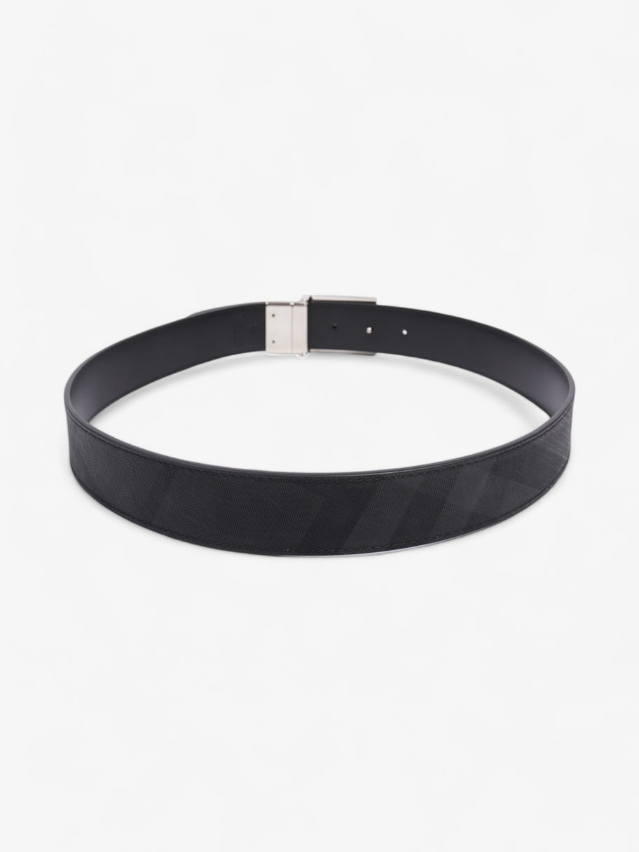 Burberry Reversible Plaque Belt Black / Silver Coated Canvas 85cm / 34