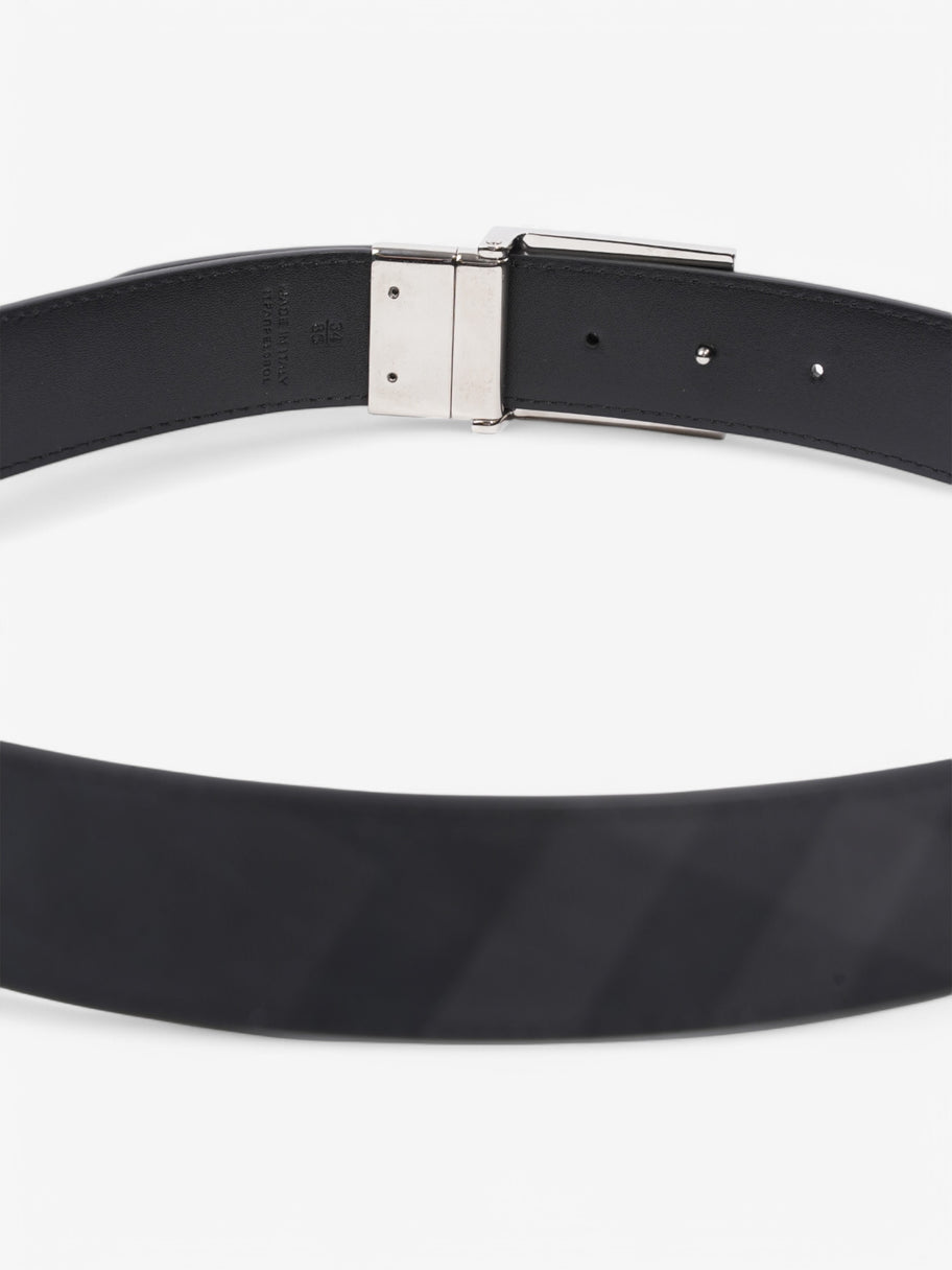 Burberry Reversible Plaque Belt Black / Silver Coated Canvas 85cm / 34