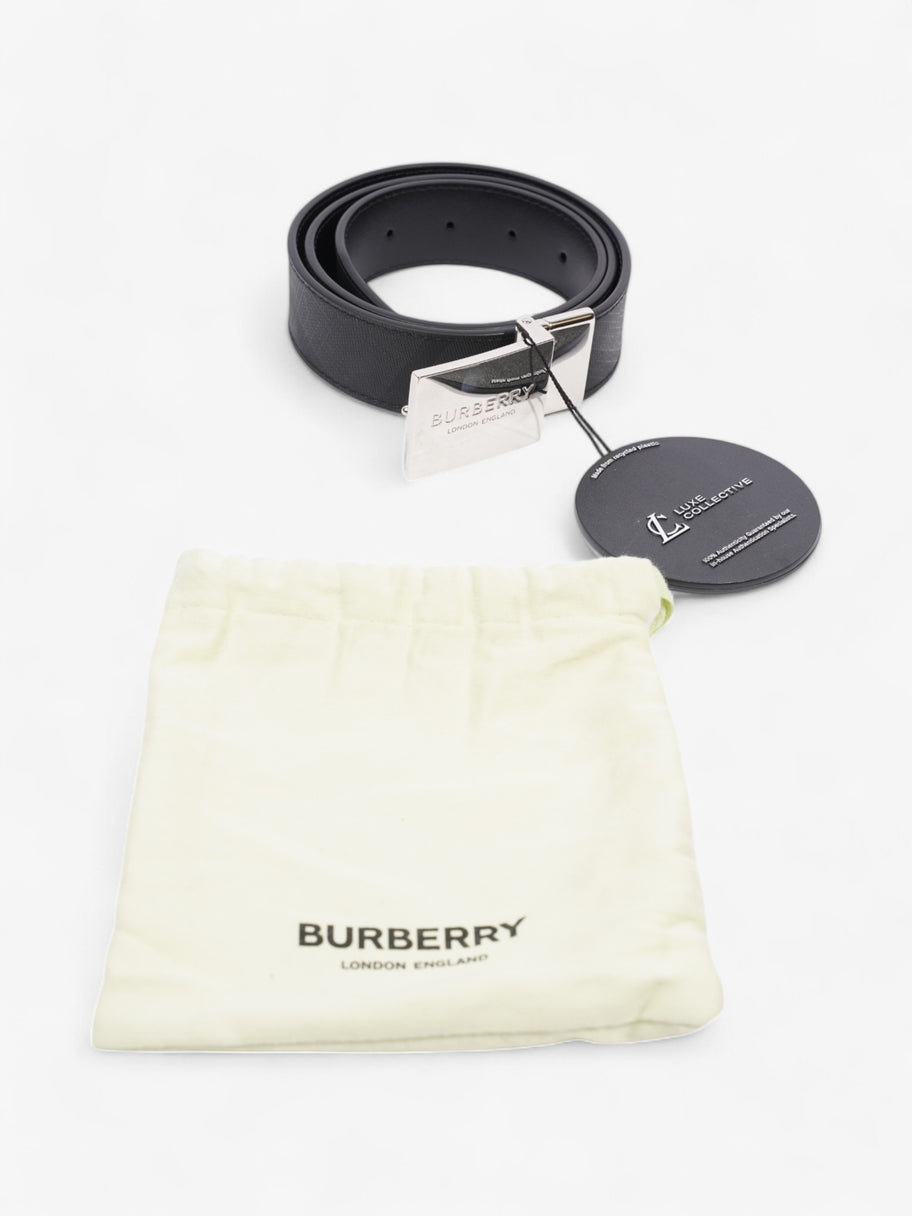 Burberry Reversible Plaque Belt Black / Silver Coated Canvas 85cm / 34