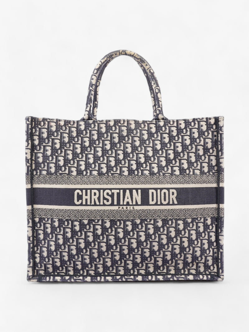  Christian Dior Book Tote Ecru and Blue Dior Oblique Canvas Large