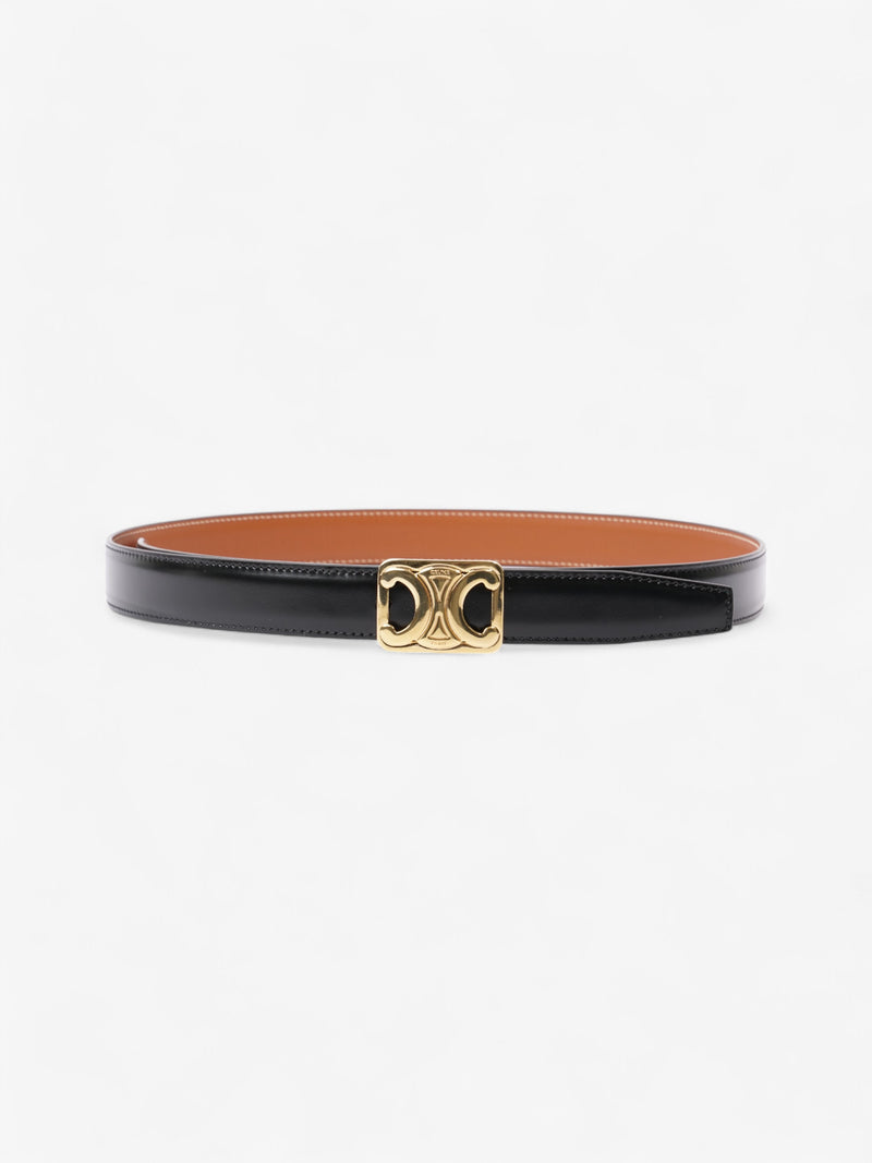  Celine Triomphe Reversible Belt Black / Gold / Brown Leather 85cm