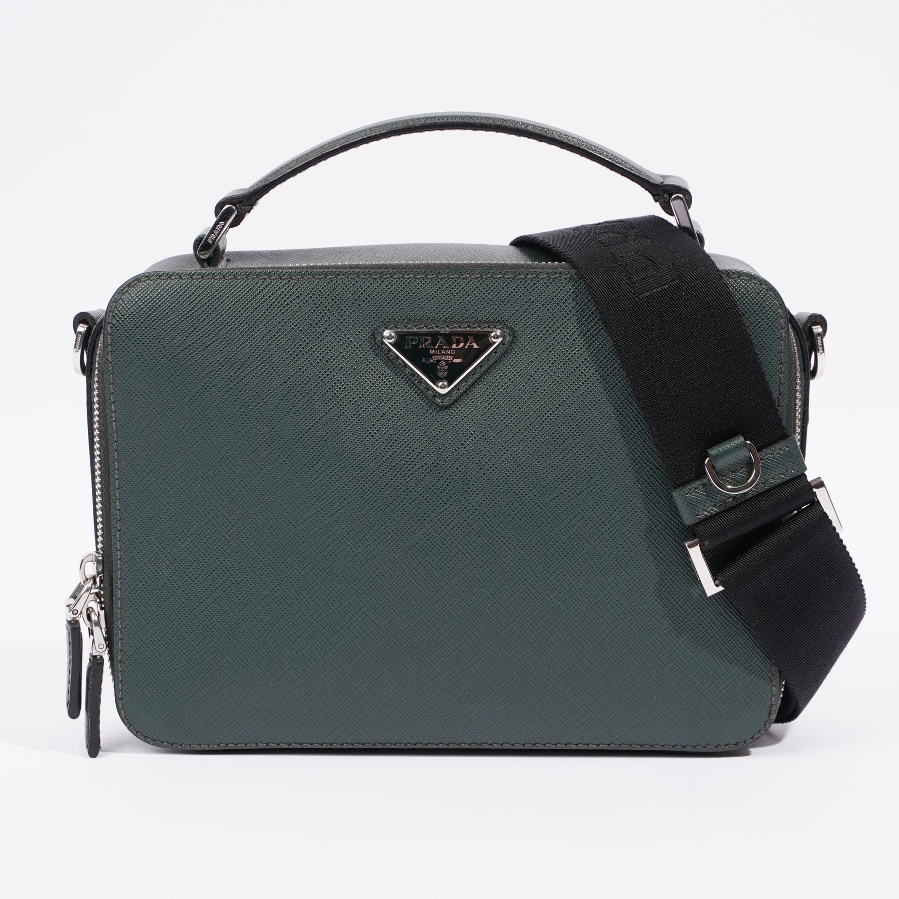 Prada Brique Bag Emerald Green Saffiano Leather Medium Luxe