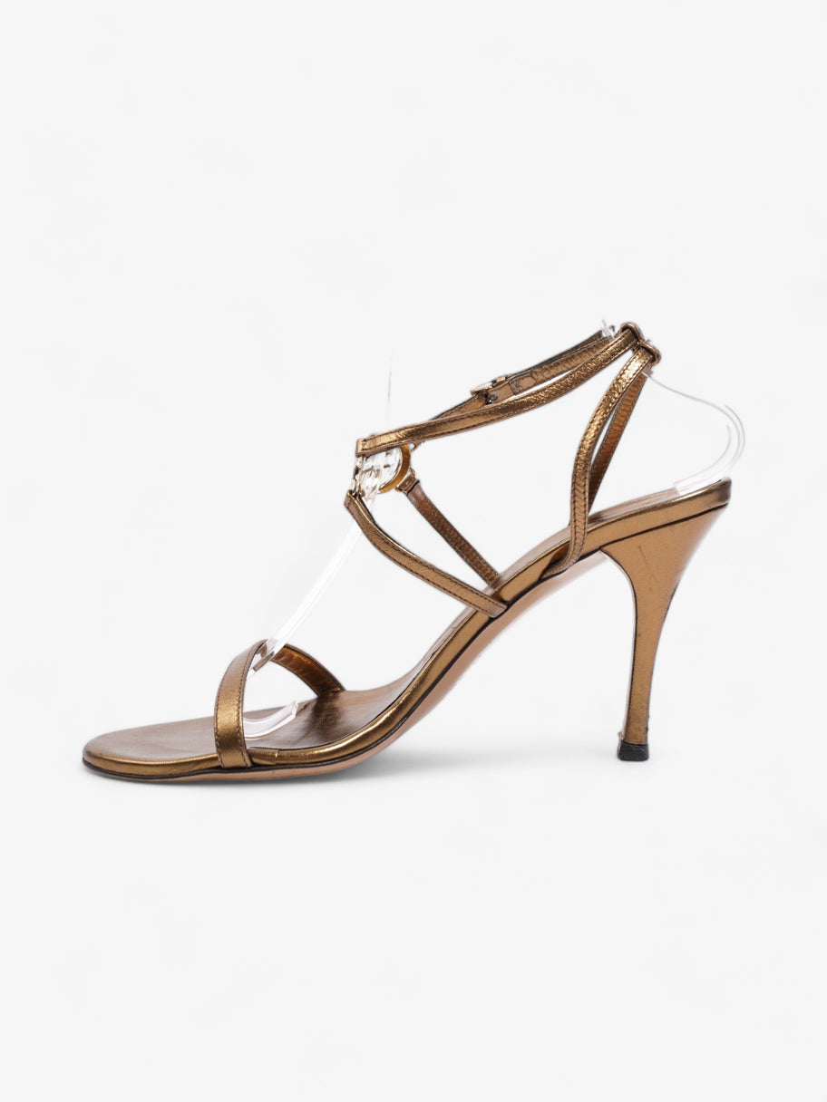 Gucci GG Logo Strappy Open Toe 80mm Gold Leather EU 38.5 UK 5.5 Image 3