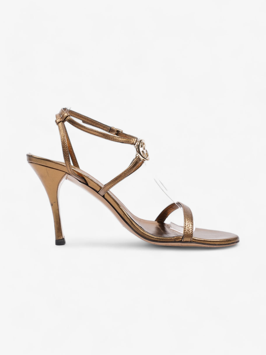 Gucci GG Logo Strappy Open Toe 80mm Gold Leather EU 38.5 UK 5.5 Image 4