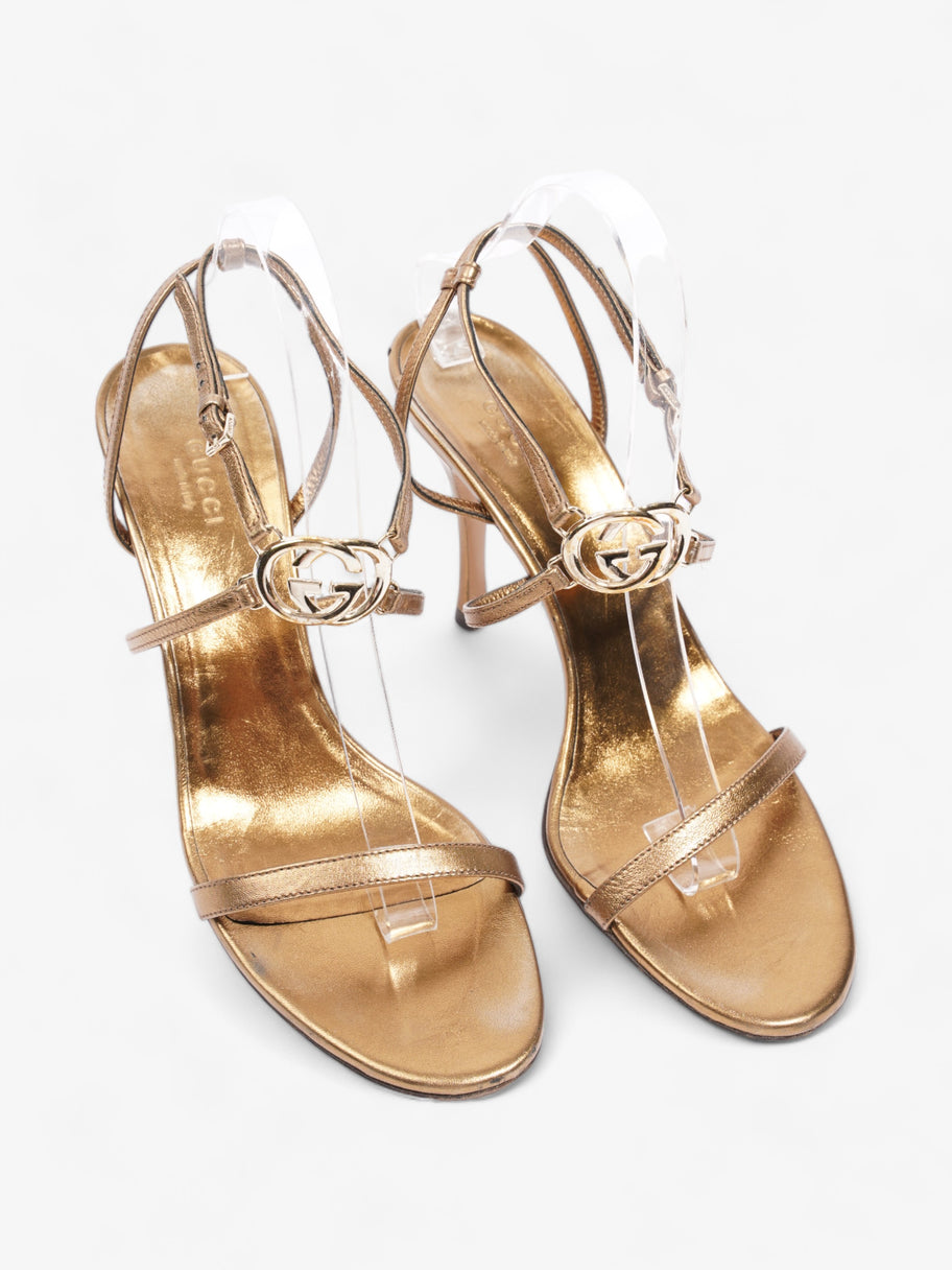 Gucci GG Logo Strappy Open Toe 80mm Gold Leather EU 38.5 UK 5.5 Image 8