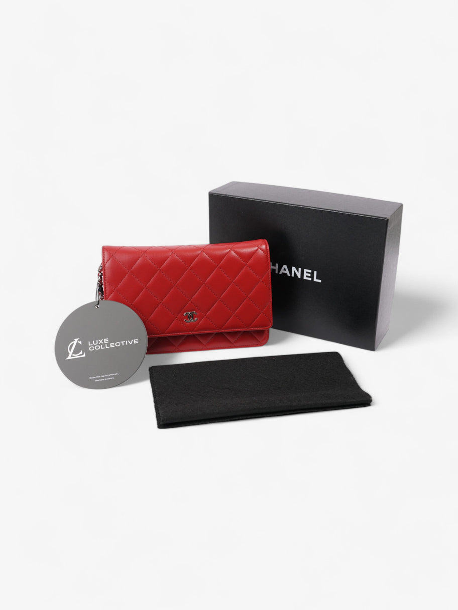 Chanel Wallet On Chain Red Lambskin Leather Image 11