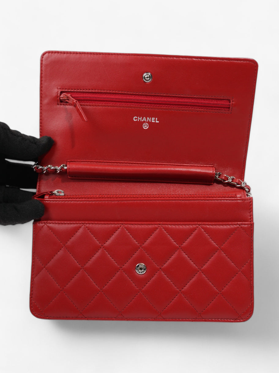 Chanel Wallet On Chain Red Lambskin Leather Image 8