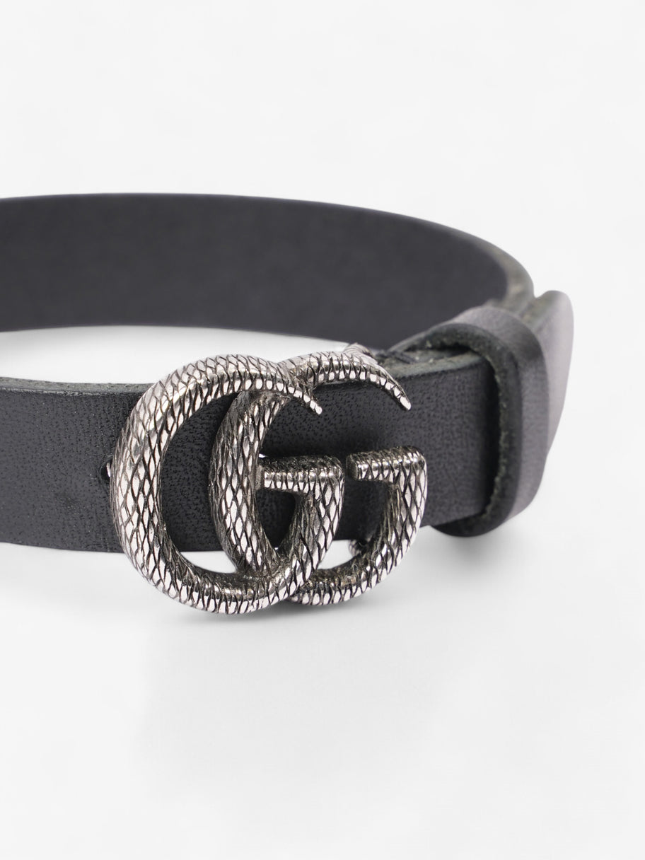 Gucci Engraved Double G Bracelet Black / Silver Leather Large Image 3