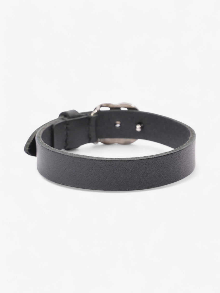 Gucci Engraved Double G Bracelet Black / Silver Leather Large Image 4