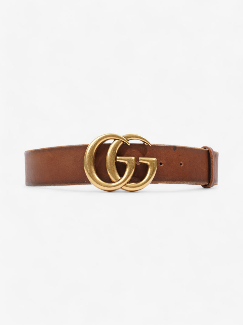  Gucci GG Marmont Wide Belt Brown / Gold Leather 85cm / 34