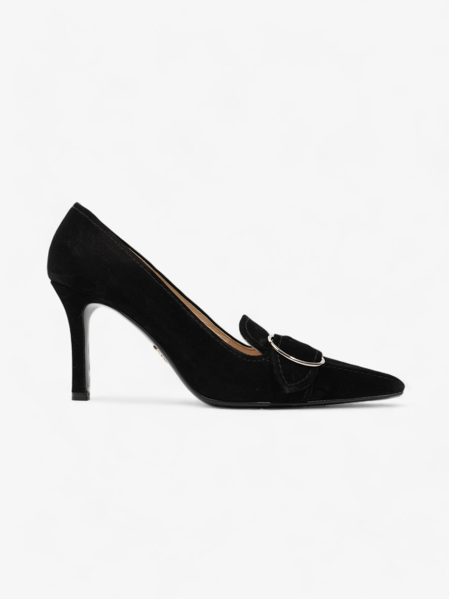 Prada Buckled Square Point Pump 80 Black Suede EU 38.5 UK 5.5 Luxe Collective