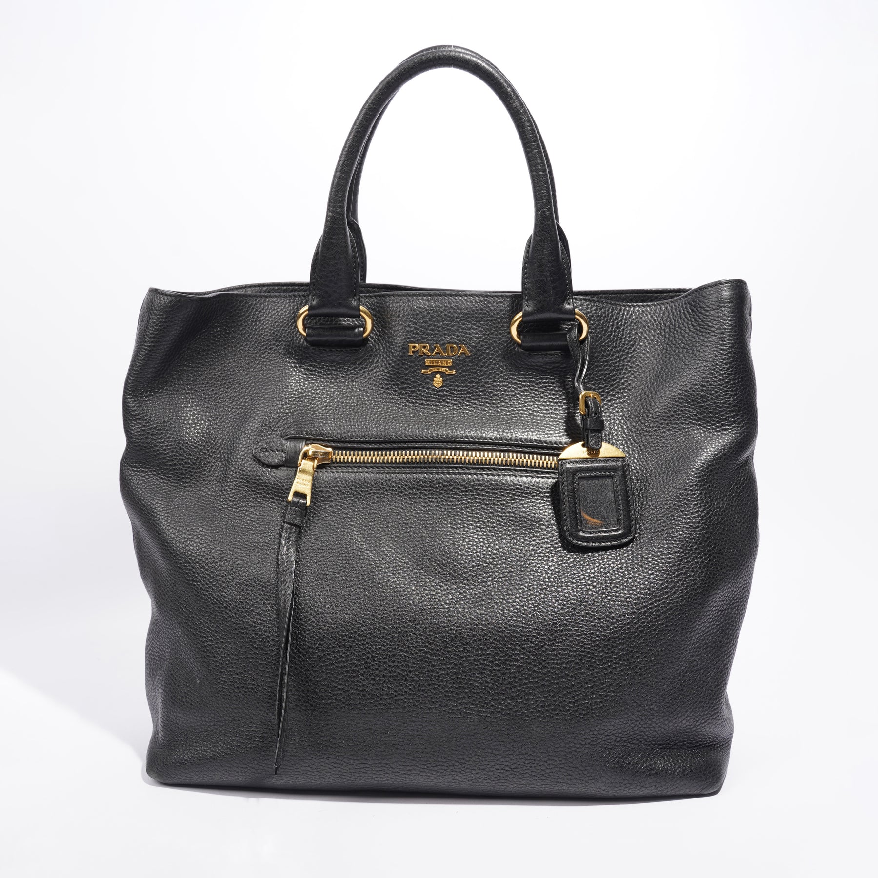 Prada Black Vitello Phenix Leather Top Handle Crossbody Bag - Yoogi's Closet