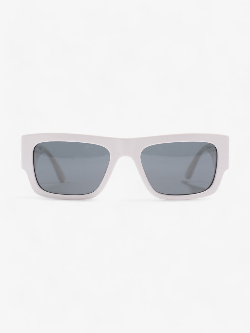  Versace Logo-Plaque Rectangular Sunglasses White Acetate 145