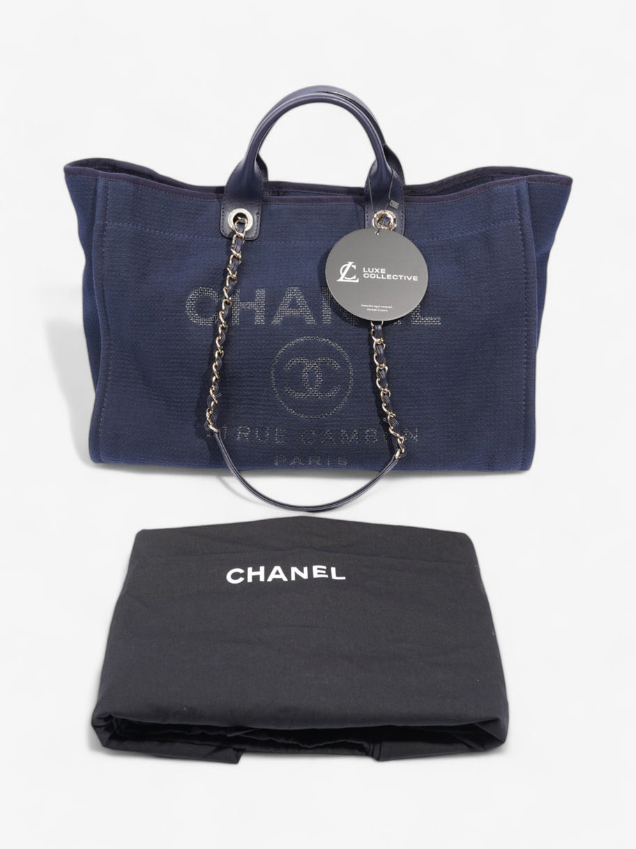 Chanel Deauville Tote Navy Blue Fabric Large Image 11