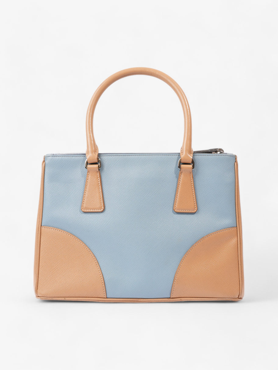 Prada Galleria Double Zip Tote Blue / Beige Saffiano Leather Image 4