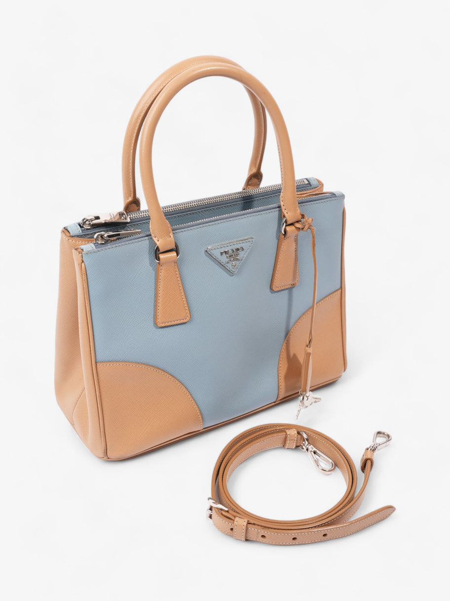 Prada Galleria Double Zip Tote Blue / Beige Saffiano Leather Image 7