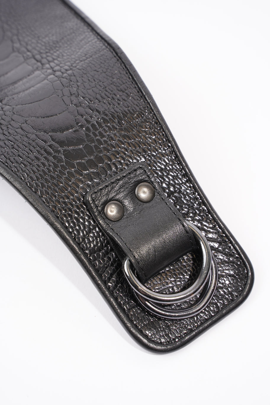 Extra Wide Belt Black Embossed Leather 75cm Image 5