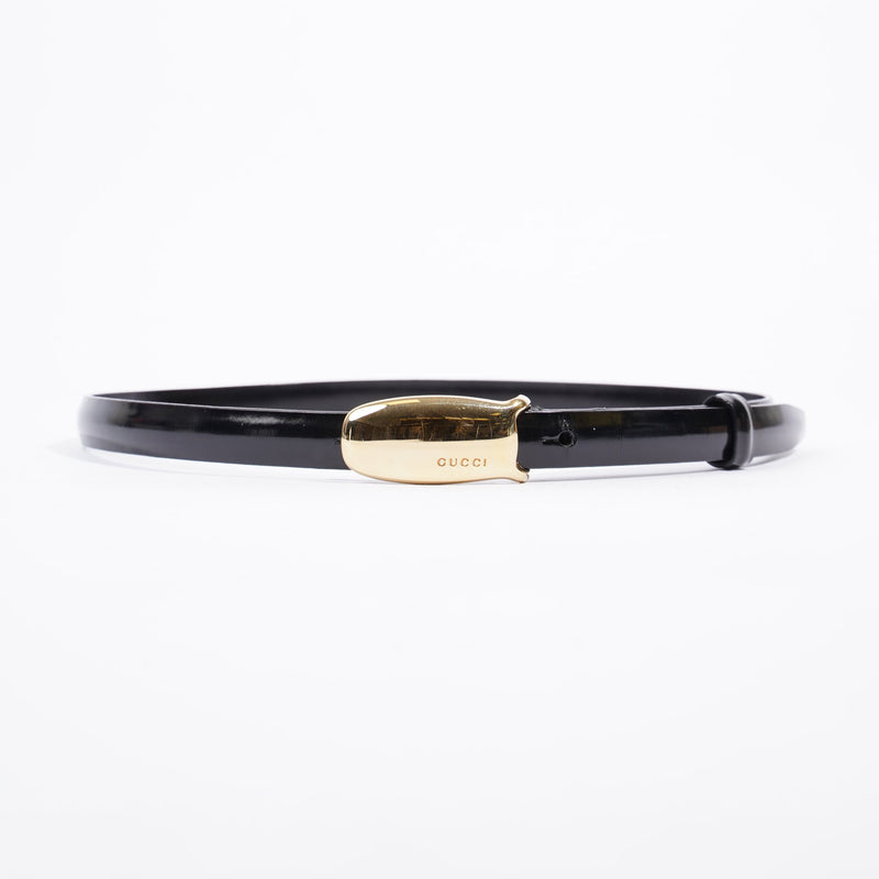  Oval Buckle Thin Belt Black / Gold Buckle Patent Leather 65cm 26