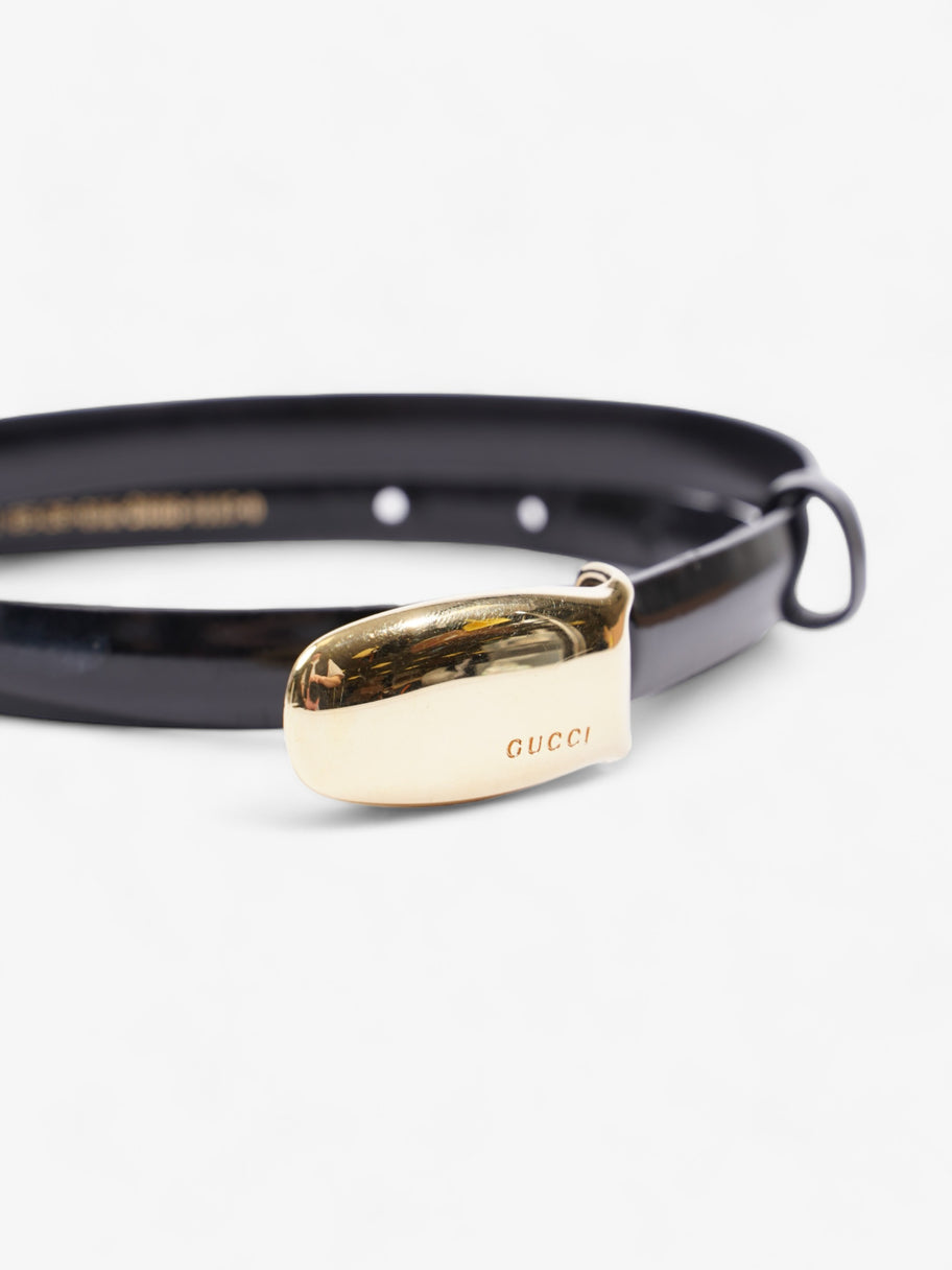 Gucci Oval Buckle Thin Belt Black / Gold Buckle Patent Leather 65cm 26