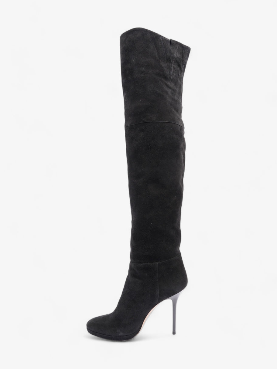 Jimmy Choo Knee High Boot Heels 115mm Black Suede EU 37 UK 4 Luxe Collective