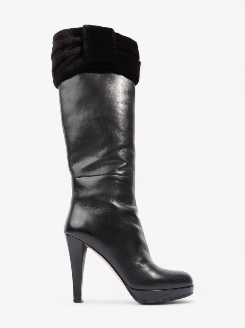  Valentino Fur Edge Boots  110mm Black Leather EU 37 UK 4