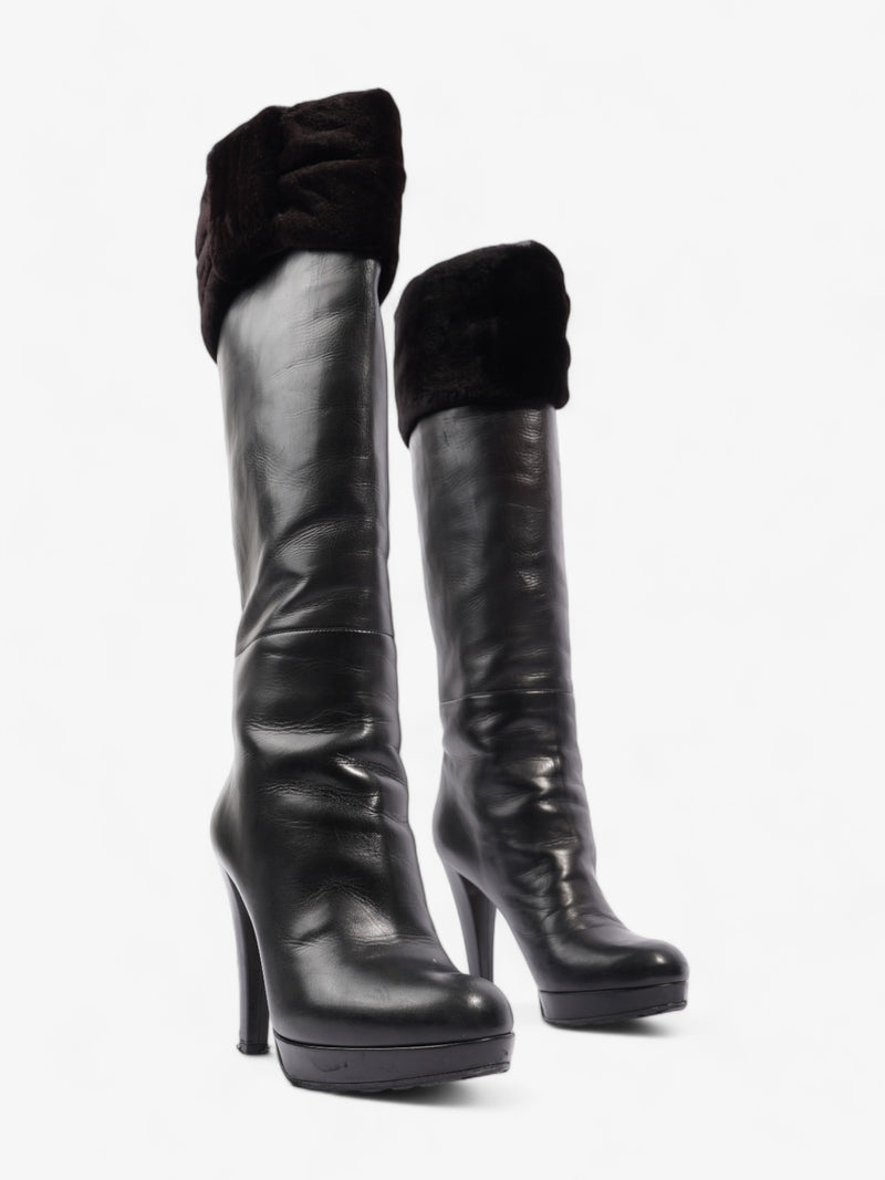  Valentino Fur Edge Boots  110mm Black Leather EU 37 UK 4