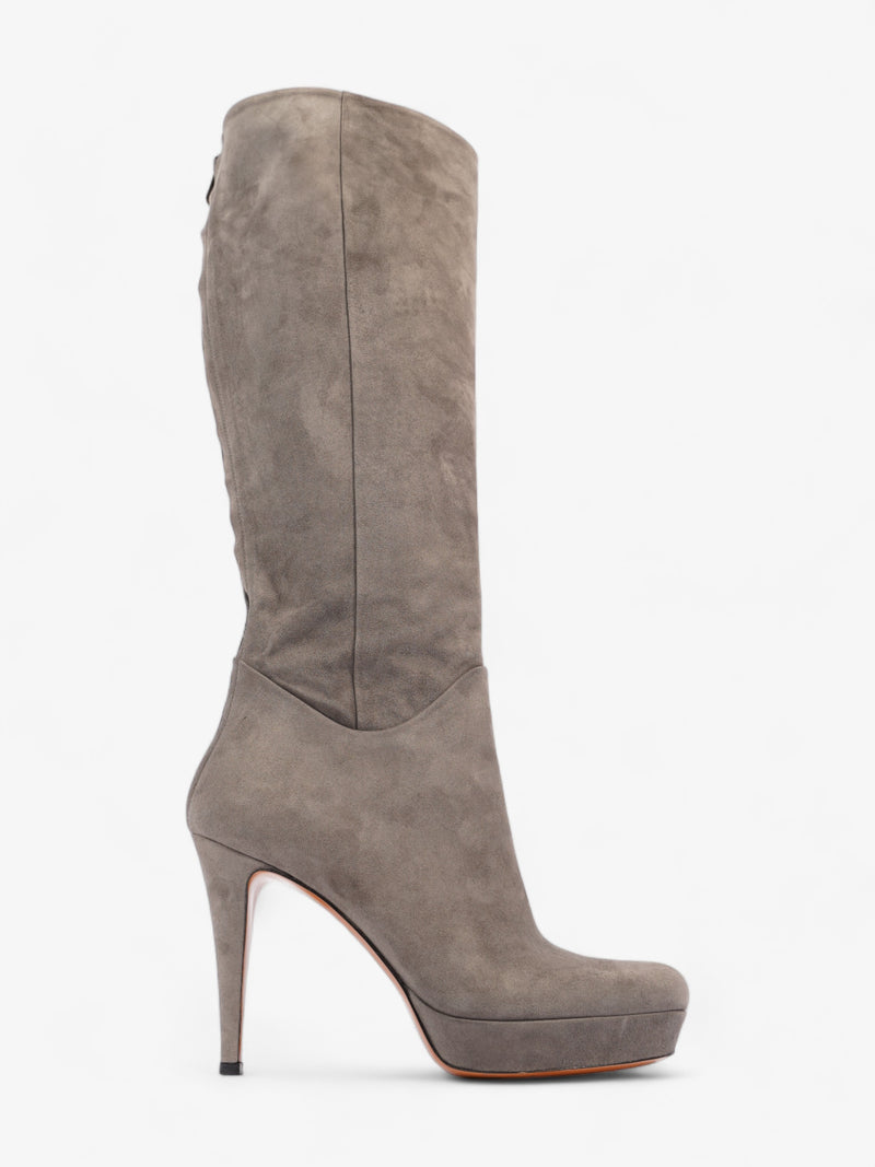  Gucci Knee High Boot Heels 115mm Grey Suede EU 37 UK 4