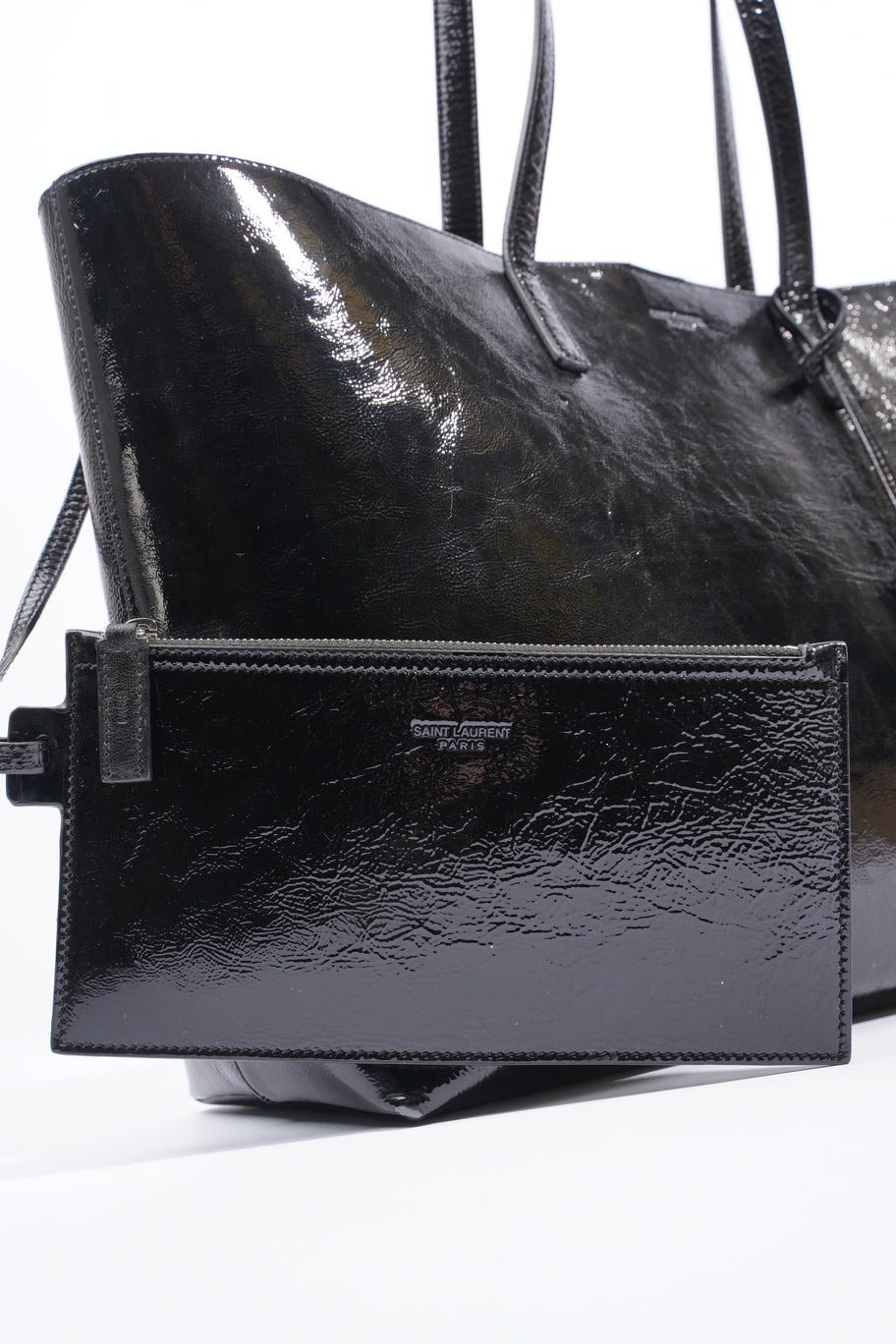 Black patent leather tote online