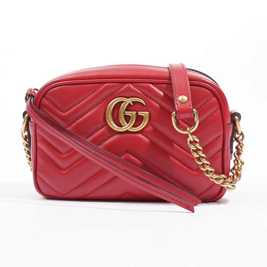 Mini GG Marmont Chain Hisbiscus Red Calfskin Leather Image 2