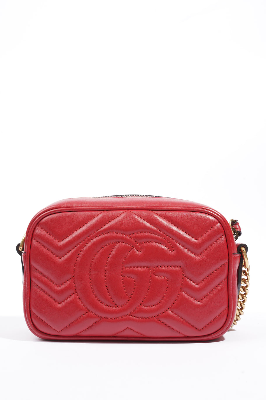 Mini GG Marmont Chain Hisbiscus Red Calfskin Leather Image 4