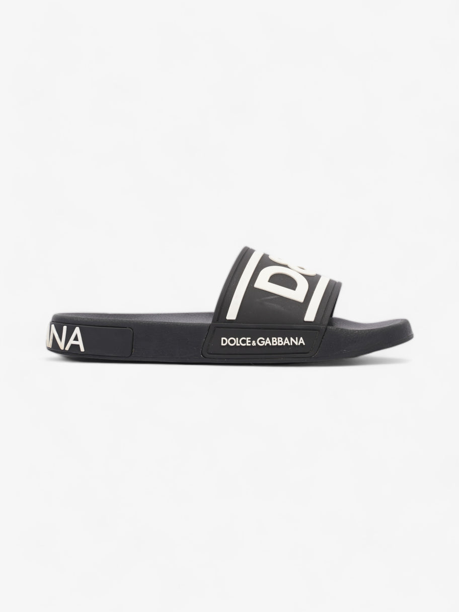 Dolce and Gabbana Logo Print Slides Black / White Rubber EU 44 UK 10 Image 1