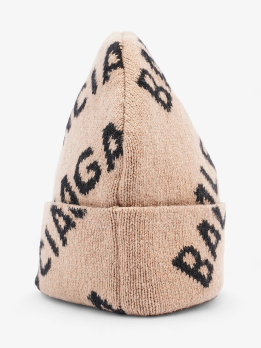 Balenciaga Allover Logo Beanie Beige / Black Wool Image 2