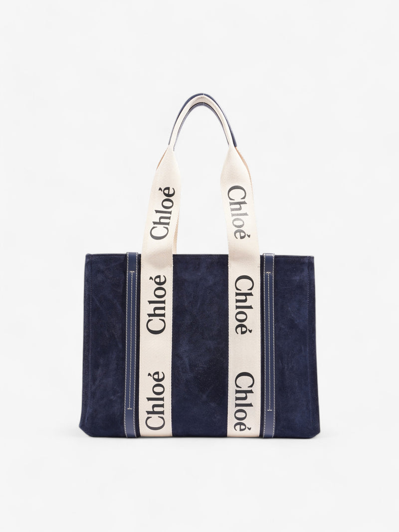  Chloe Woody Tote Navy / Cream Suede Medium