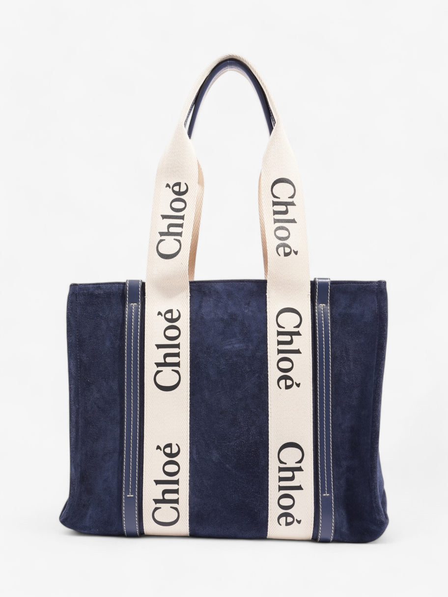 Chloe Woody Tote Navy / Cream Suede Medium Image 4