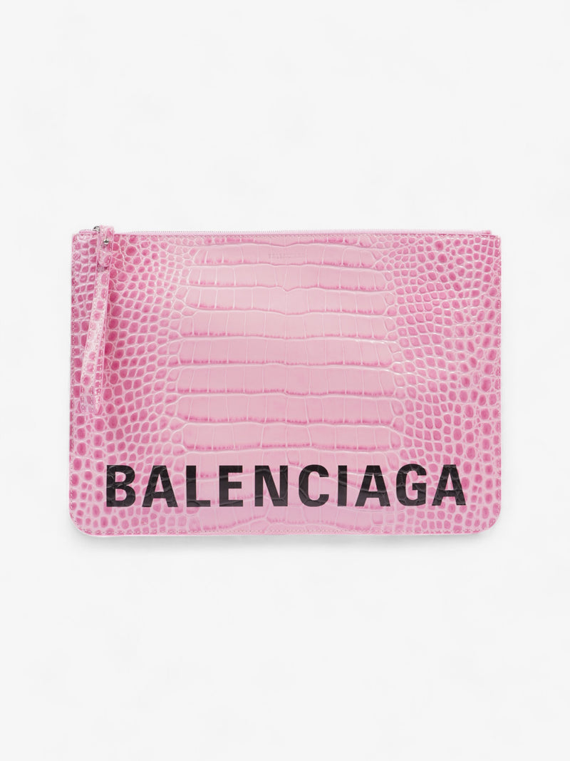  Balenciaga Ville Logo Pouch Pink / Black Embossed Leather