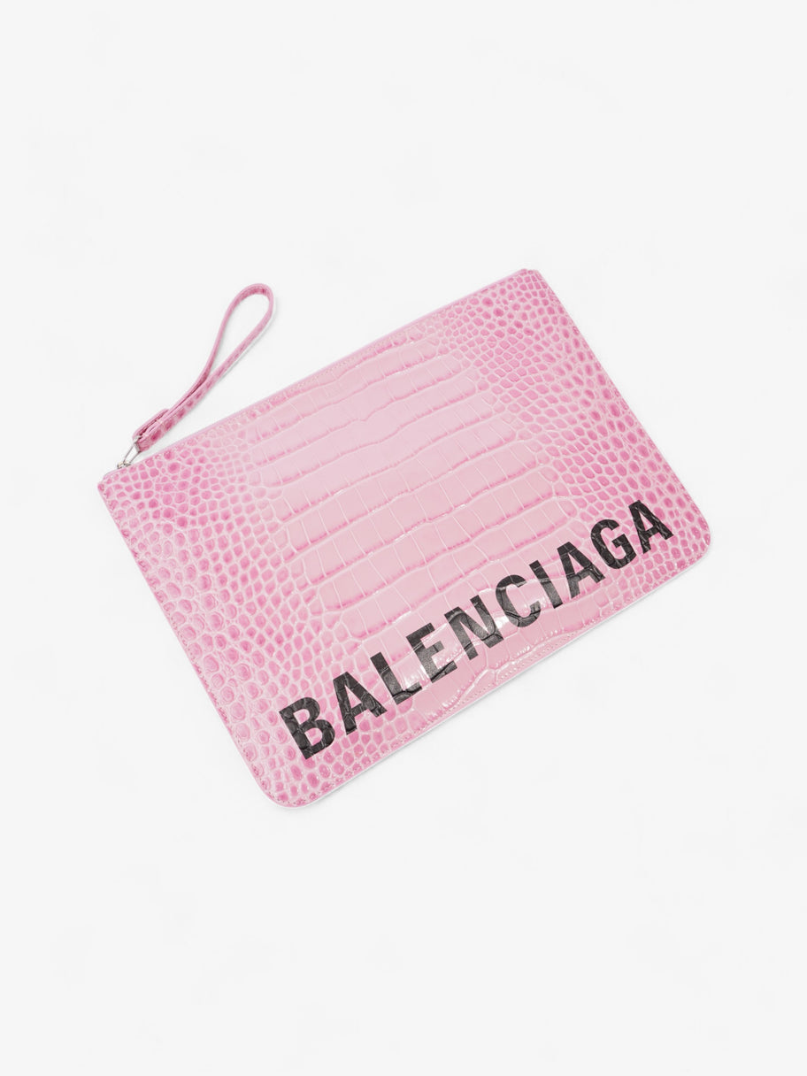 Balenciaga Ville Logo Pouch Pink / Black Embossed Leather Image 4