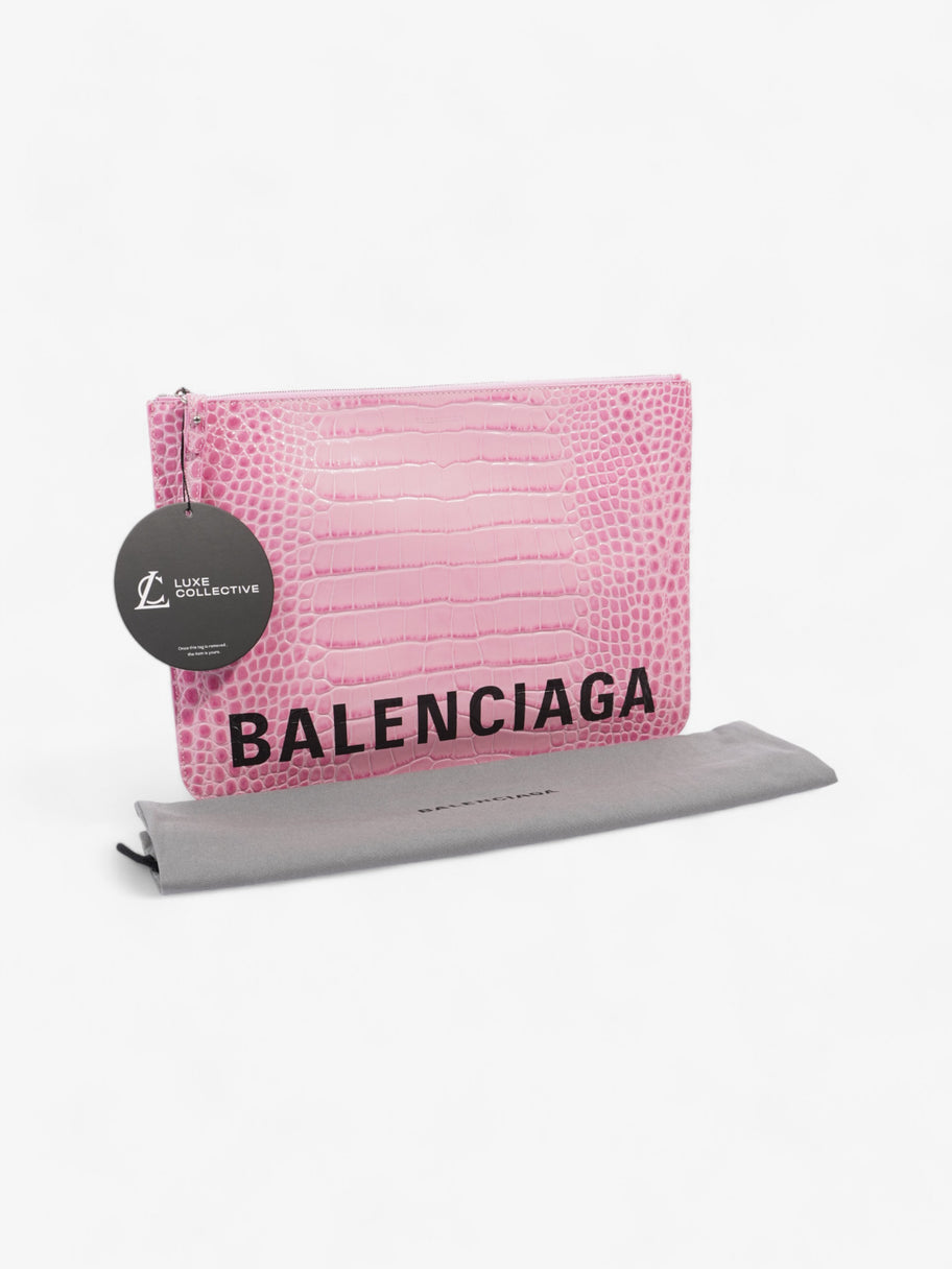 Balenciaga Ville Logo Pouch Pink / Black Embossed Leather Image 7