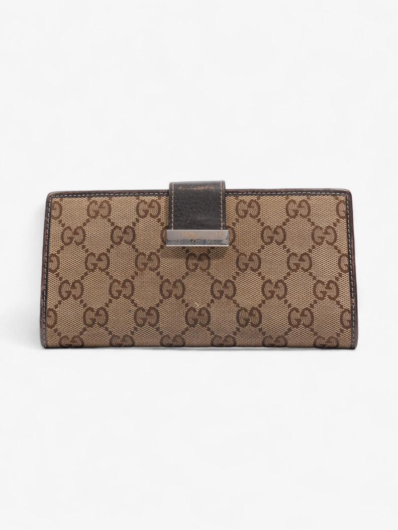  Gucci Continental Wallet Beige And Ebony GG Supreme Canvas