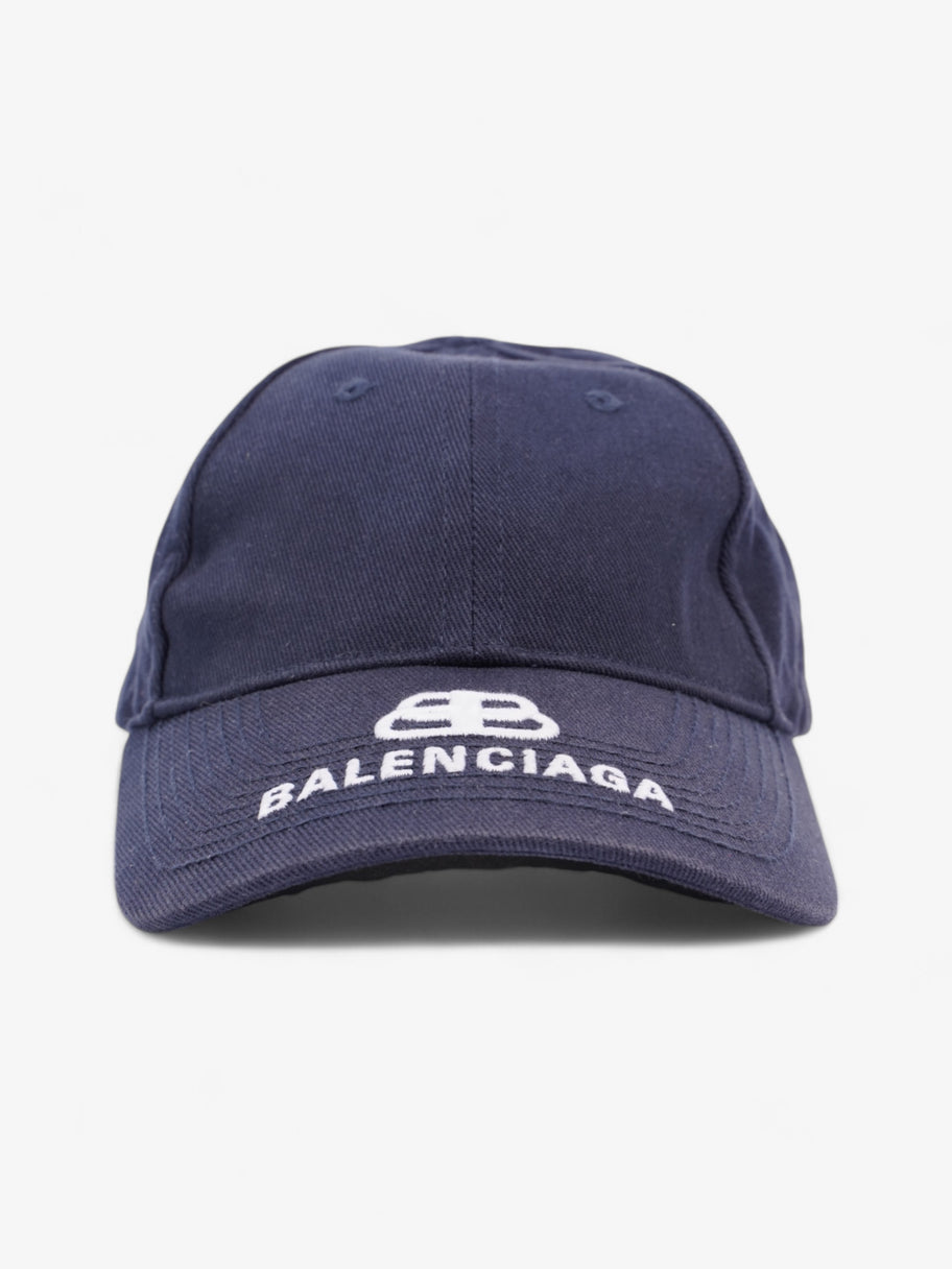 Balenciaga Logo Embroidered Cap Navy Blue / White Cotton Large Image 1