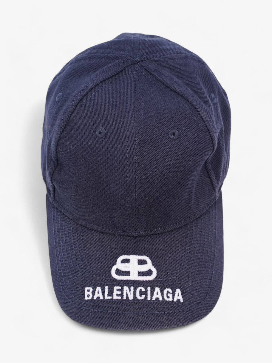 Balenciaga Logo Embroidered Cap Navy Blue / White Cotton Large Image 2