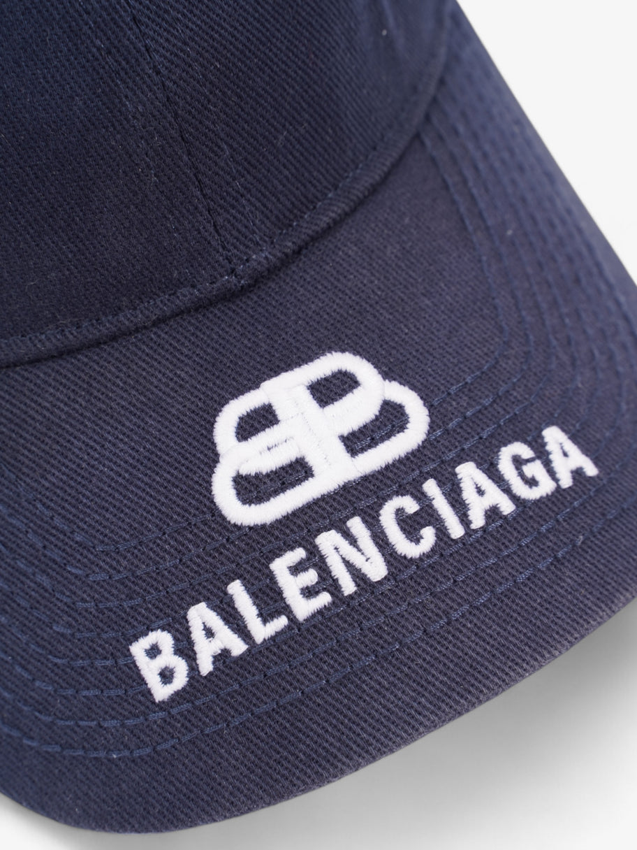 Balenciaga Logo Embroidered Cap Navy Blue / White Cotton Large Image 6