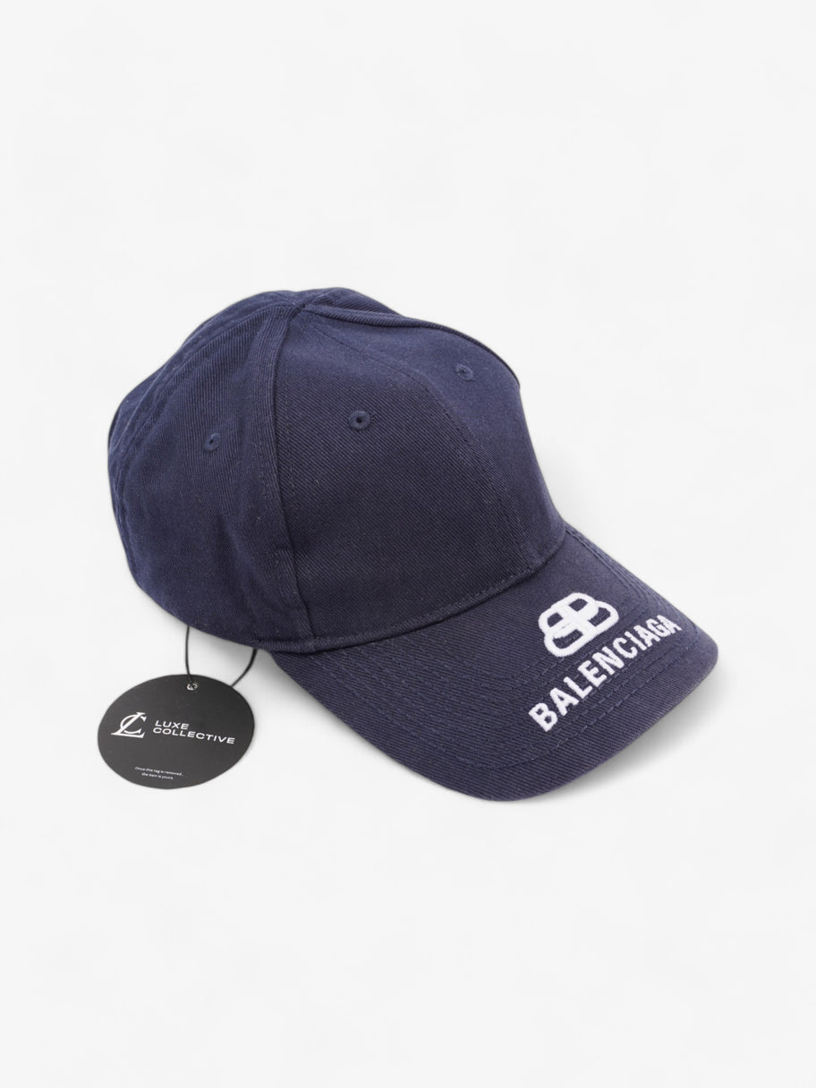 Balenciaga Logo Embroidered Cap Navy Blue / White Cotton Large Image 9