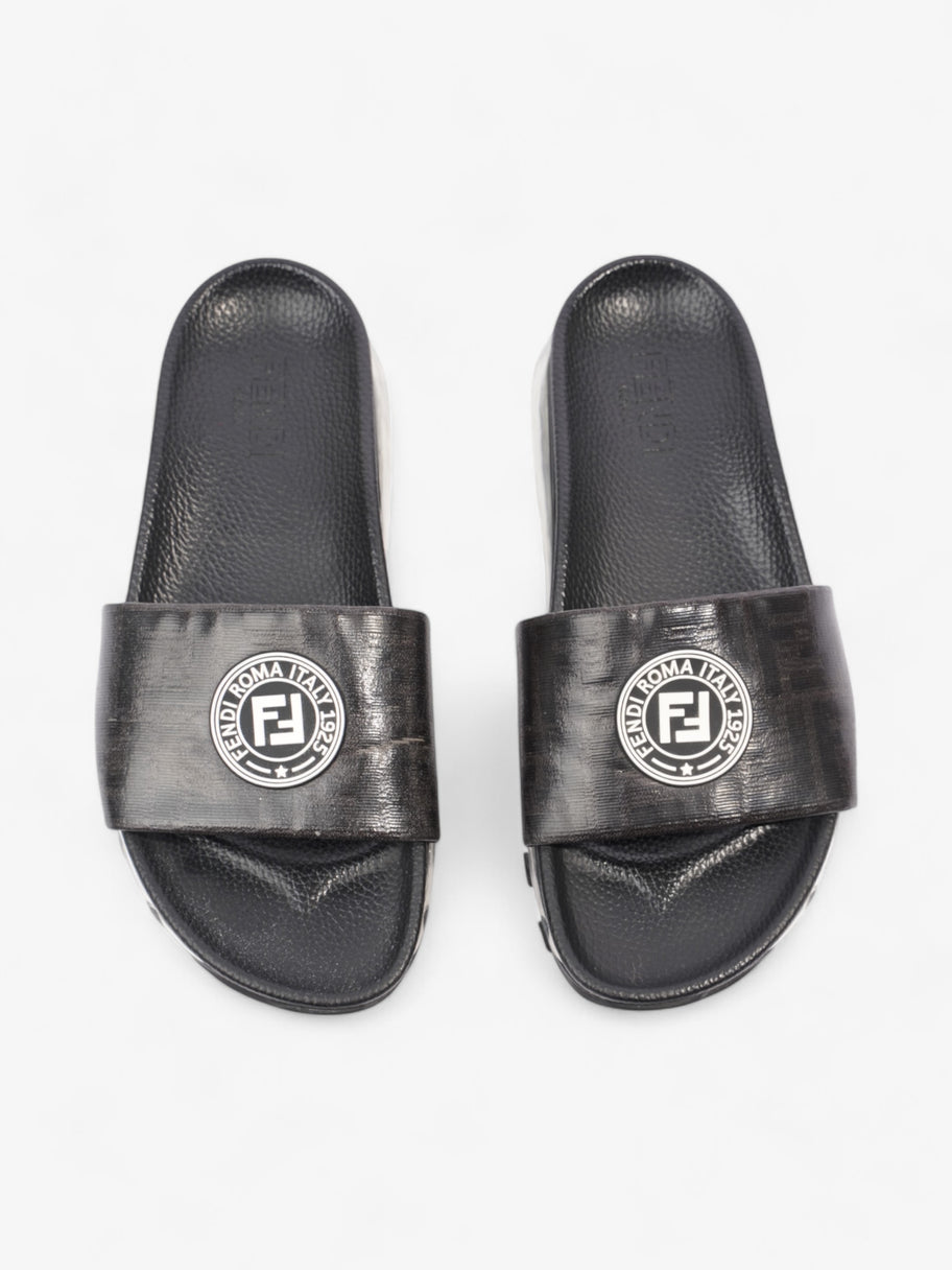 Fendi Roma Logo Clear Sole Slides Black Rubber EU 43 UK 9 Luxe Collective