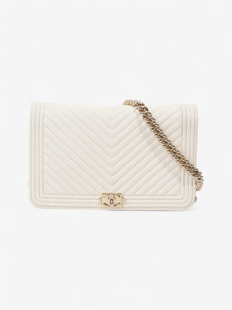  Chanel Boy Wallet on Chain White Caviar Leather