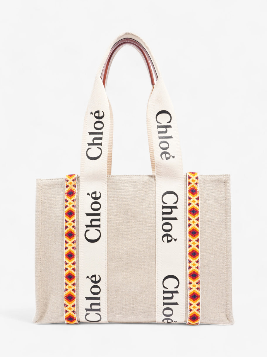 Chloe Woody Tote Sepia Brown / Beige / Multicoloured Cotton Medium Image 4