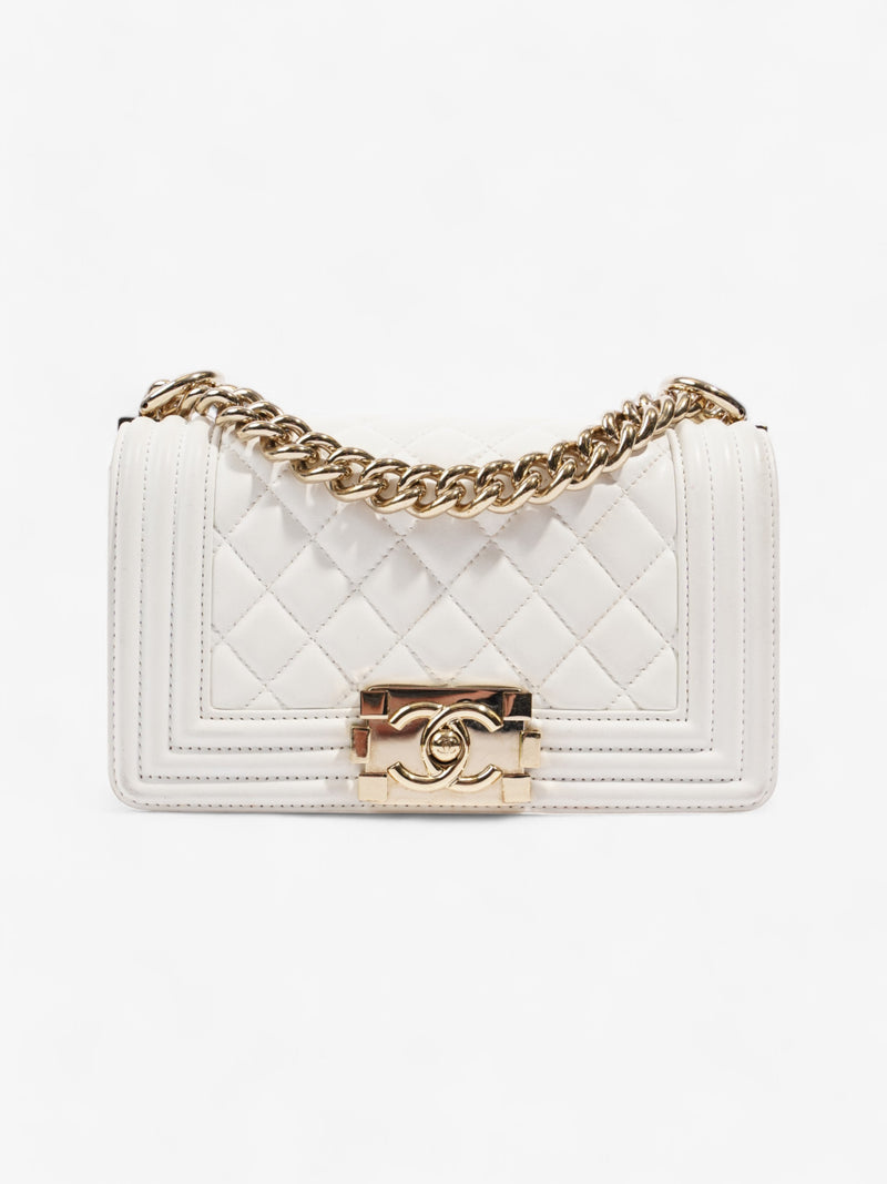  Chanel Boy Bag White Lambskin Leather Small