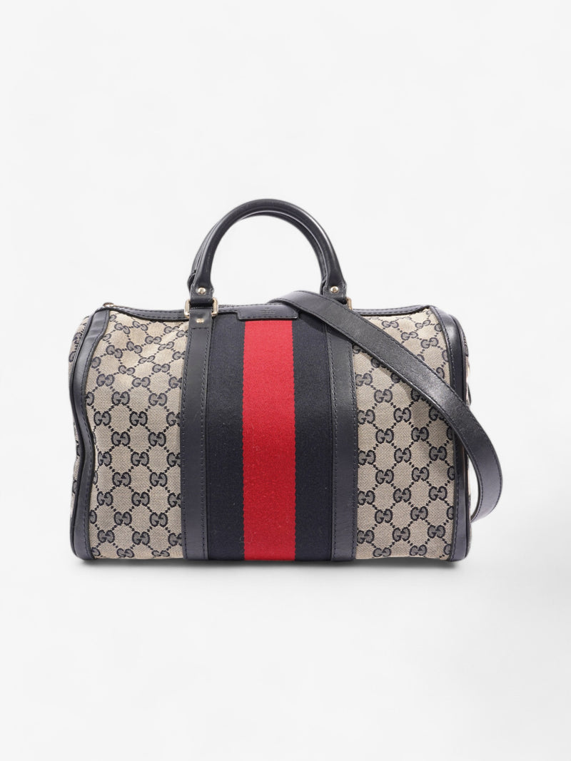  Gucci Boston Bag GG Supreme / Navy Blue / Red Canvas Medium